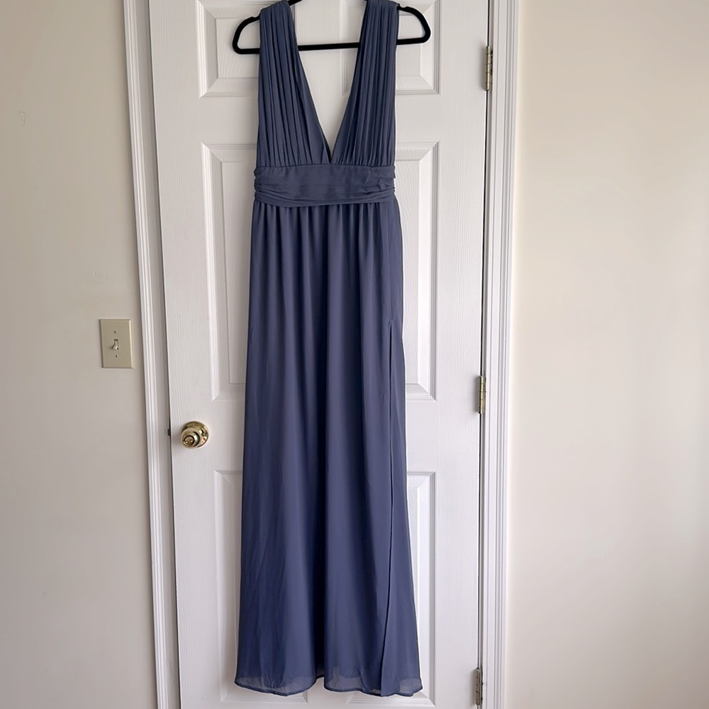 New Lulus Long Blue  deep V maxi Formal Dress Size XL